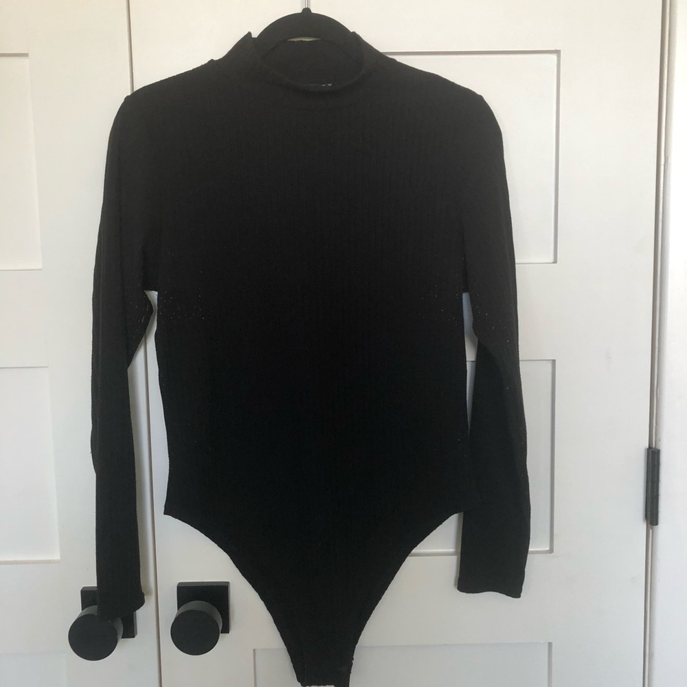 Black turtleneck bodysuit